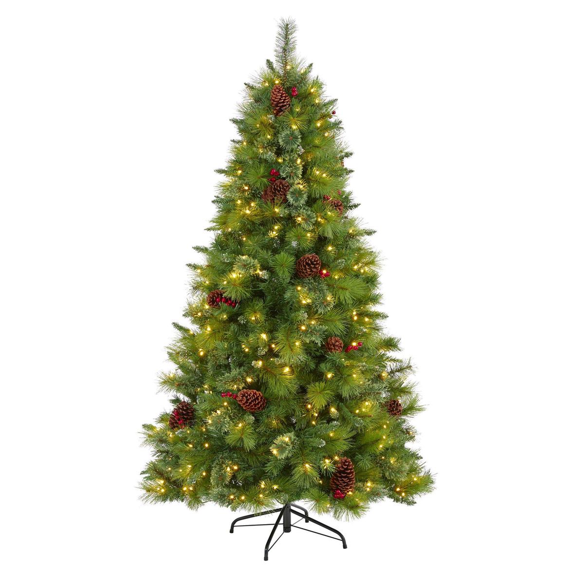 6 Montana Mixed Pine Artificial Christmas Tree with Pine Cones, Berries and 350 Clear LED Lights