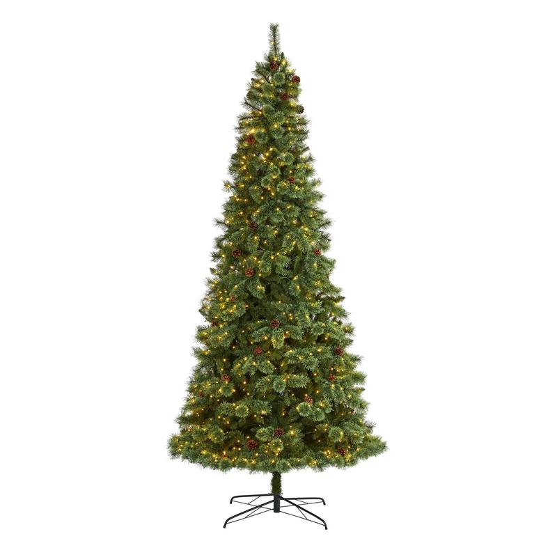 10 White Mountain Pine Artificial Christmas Tree with 850 Clear LED Lights and Pine Cones