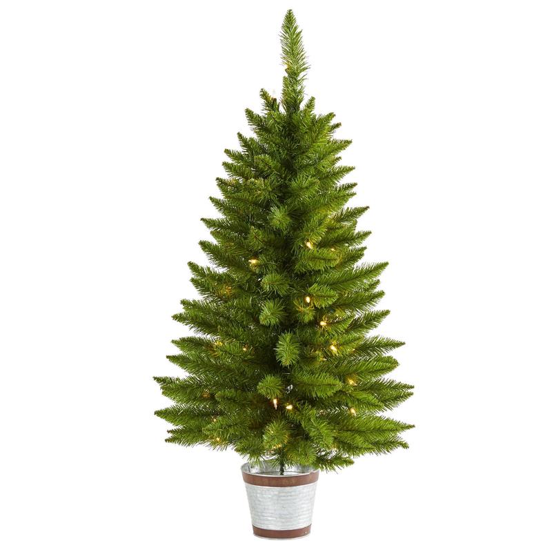 3 Providence Pine Artificial Christmas Tree in Metal Pot with 50 Warm White Lights and 114 Bendable Branches