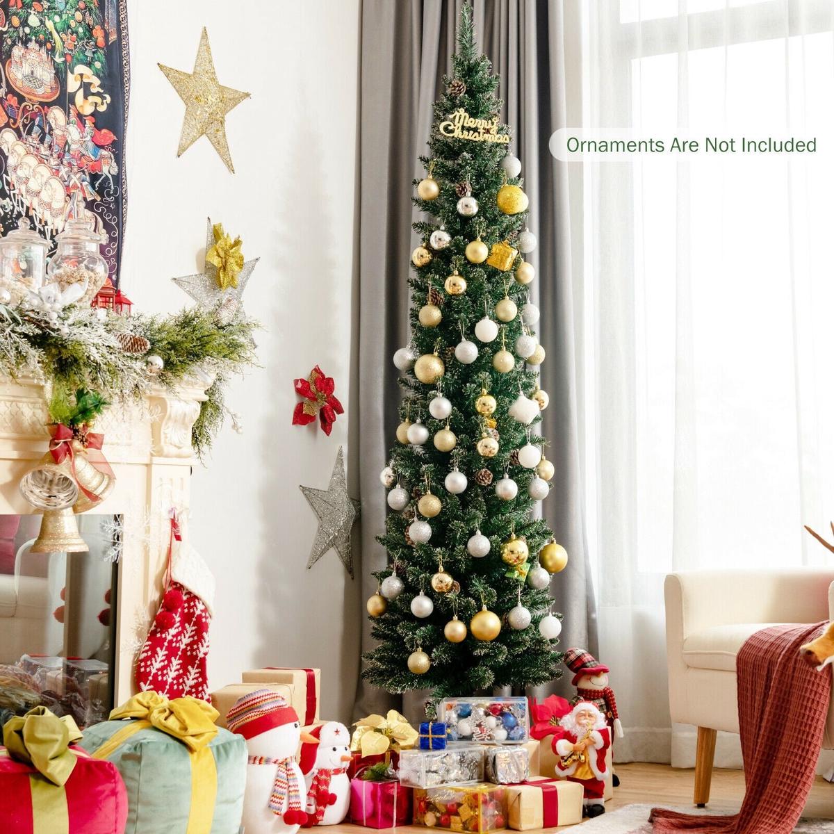- 7  Snowy Artificial Pencil Christmas Tree with Pine Cones-7 ft