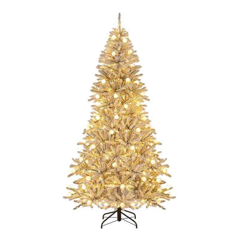 7ft Pre-lit Artificial Christmas Tree, Hinged With Remote, Green - Green