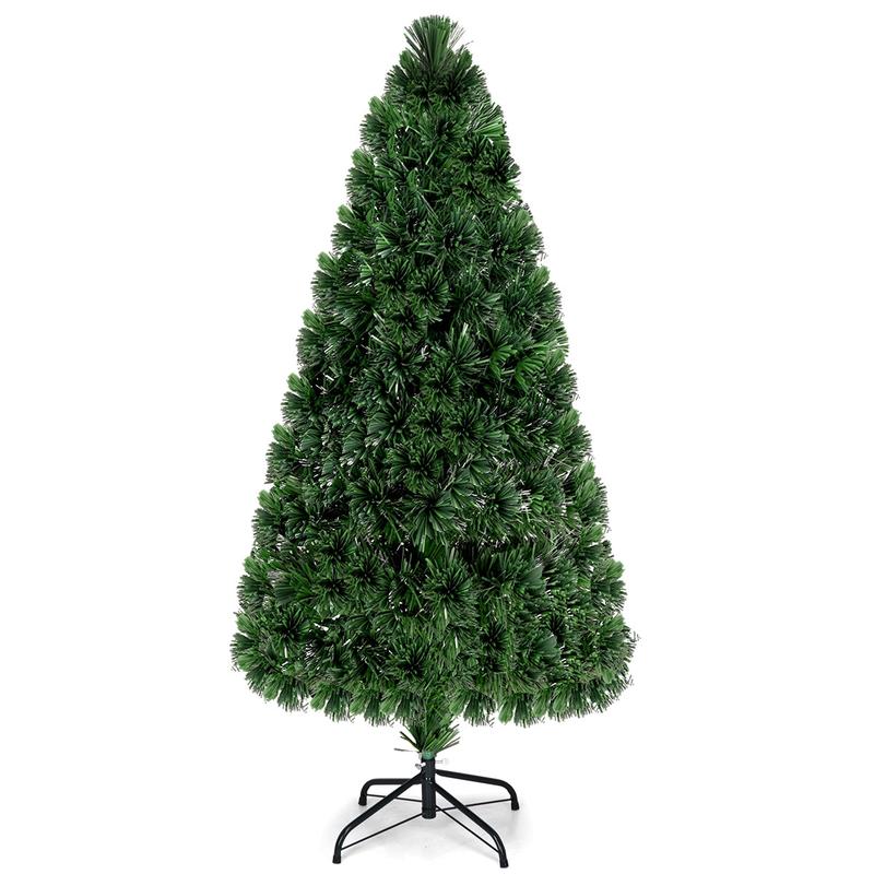 Pre-Lit Fiber Optic PVC Christmas Tree, 5 ft, Green - Green