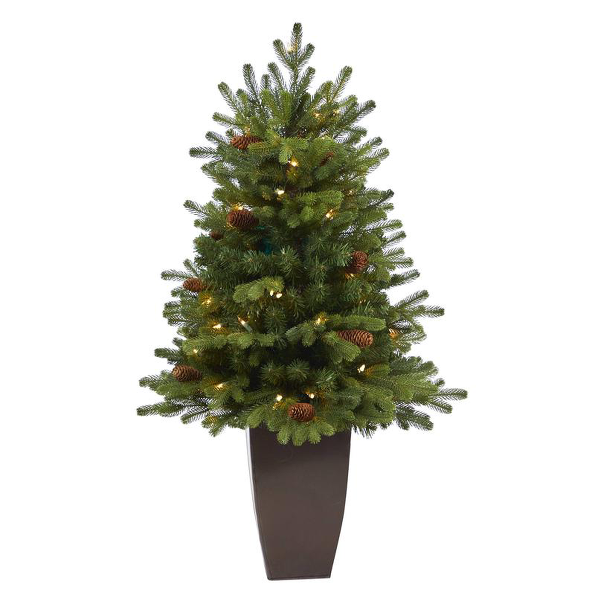 35 Yukon Mountain Fir Artificial Christmas Tree with 50 Clear Lights and Pine Cones in Bronze Metal Planter