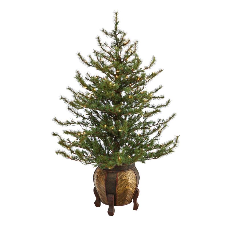 4.5 Vancouver Mountain Pine Artificial Christmas Tree with 100 Clear Lights and 374 Bendable Branches in Decorative Planter