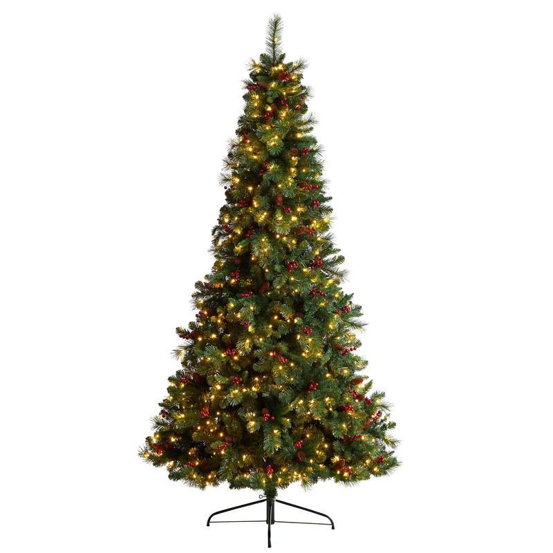 8 Flat Back Montreal Mountain Artificial Christmas Tree with Pine Cones and Berries