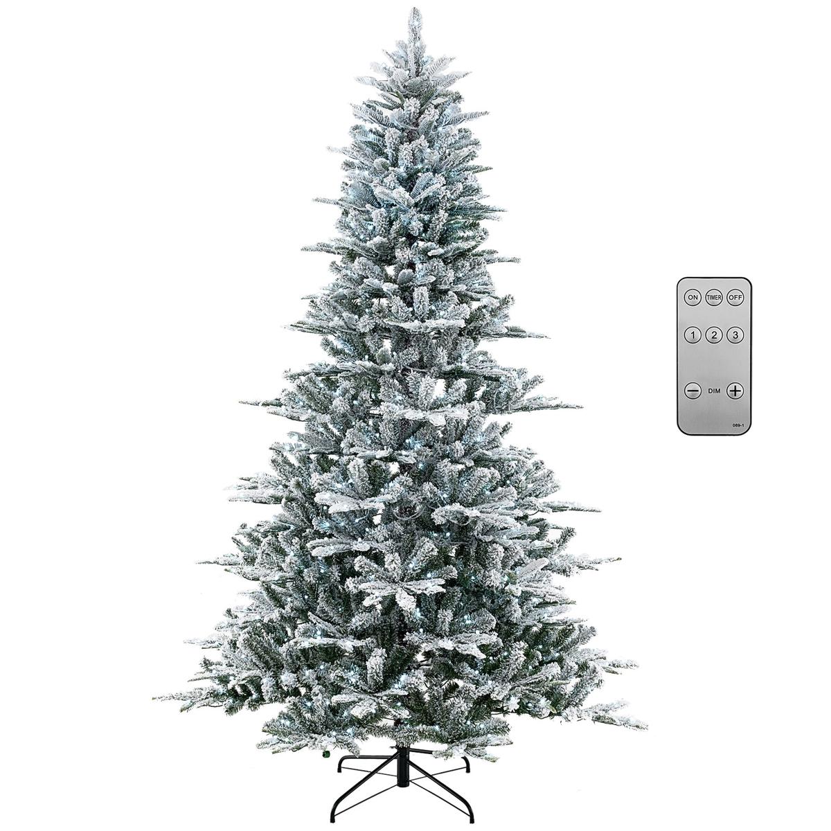 8  LED  8 Feet Snow Flocked Artificial Christmas Tree with Cool White LED Lights