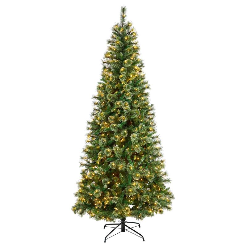 8 Wisconsin Slim Snow Tip Pine Christmas Tree with 600 Clear LED Lights and 908 Bendable Branches