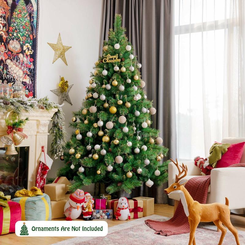 Pre-lit Hinged Christmas Tree wth Pine Cones and Glitter Tips