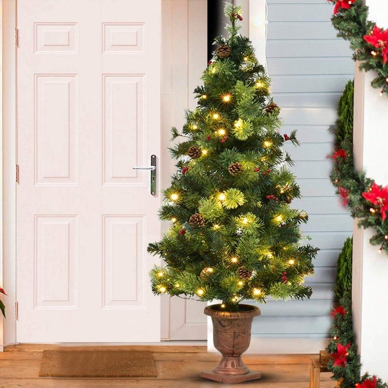 3'/4'/5' LED Christmas Entrance Tree w/ Red Berries Pine Cones-4'