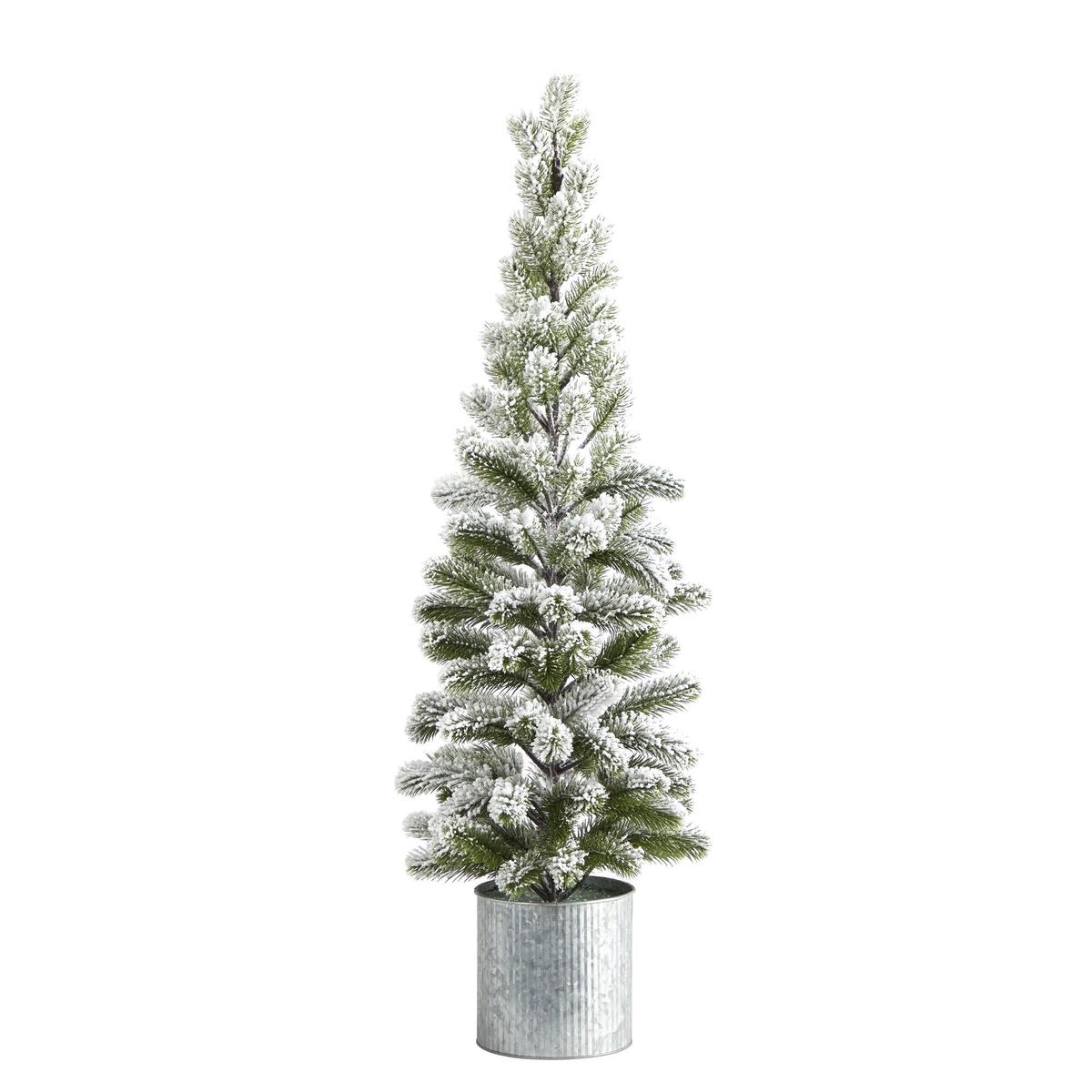3 Flocked Christmas Artificial Pine Christmas Tree in Tin Planter