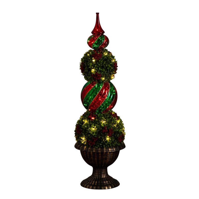 3 Pre-Lit Artificial Christmas Ornament Boxwood Topiary Tree with 70 Warm White LED Lights
