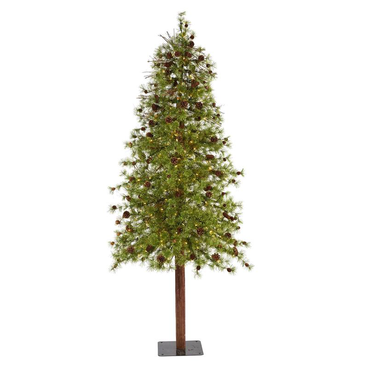 88217 Wyoming Alpine Artificial Christmas Tree with 250 Clear (multifunction) LED Lights and Pine Cones on Natural Trunk
