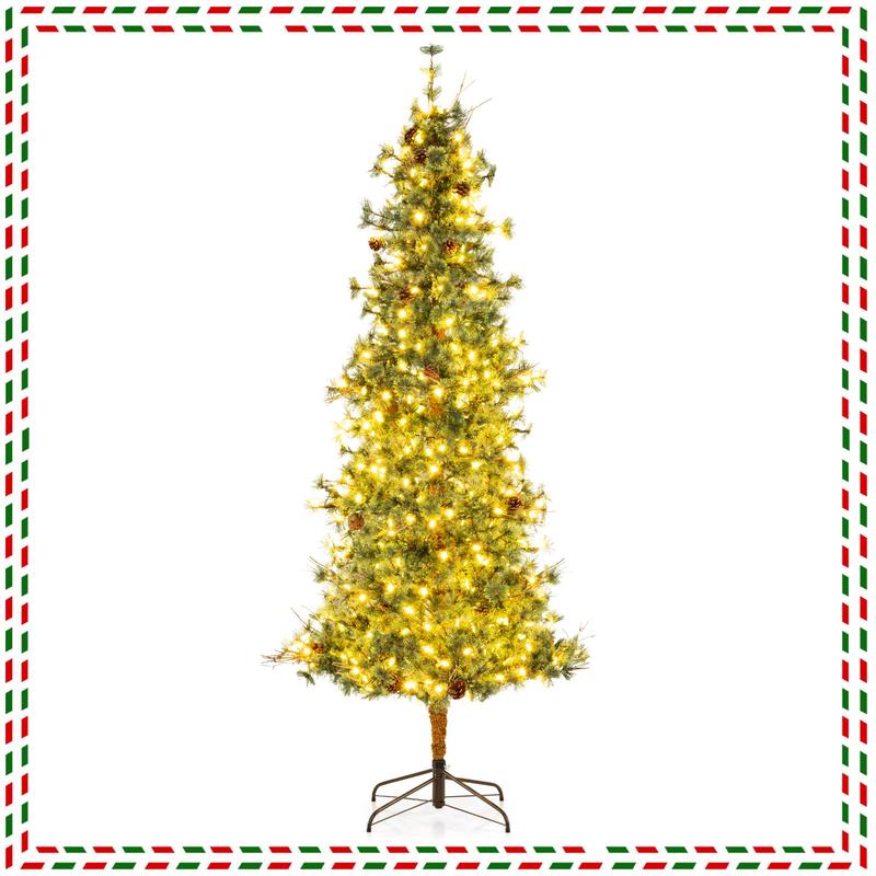 8ft Artificial Christmas Tree, Pre-lit With Warm White LED Lights, Green