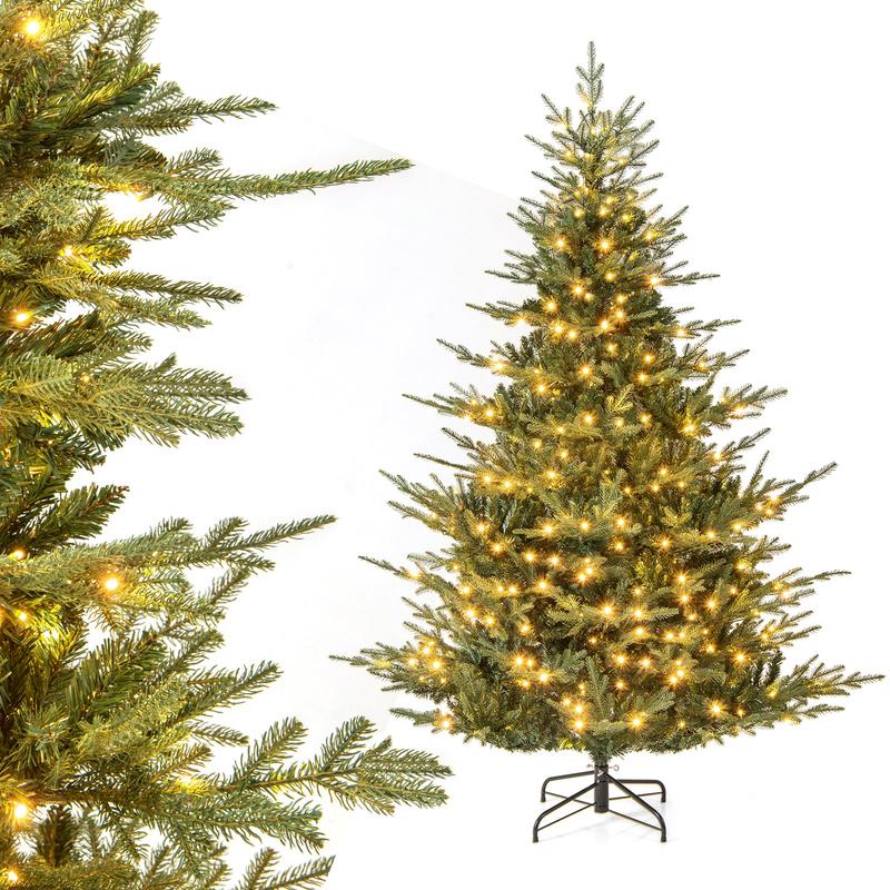 Artificial Christmas Tree, 7 Feet, Warm White LED Lights, Green - Green