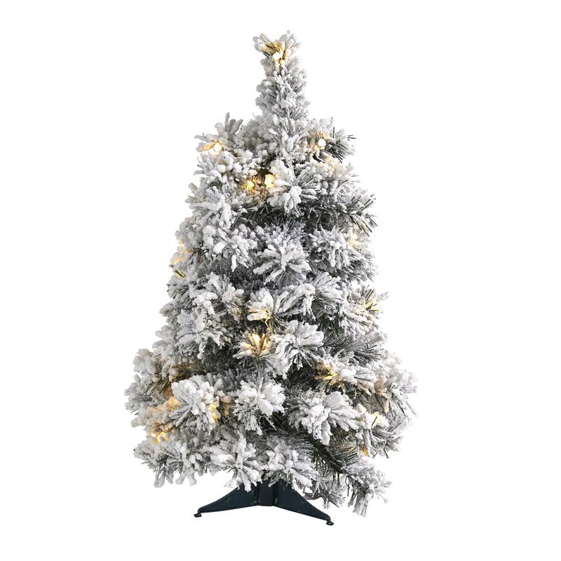 2 Flocked Artificial Christmas Tree with 30 Clear LED Lights