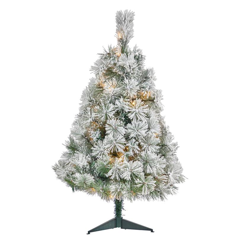 3 Flocked Oregon Pine Artificial Christmas Tree with 50 Clear Lights and 113 Bendable Branches