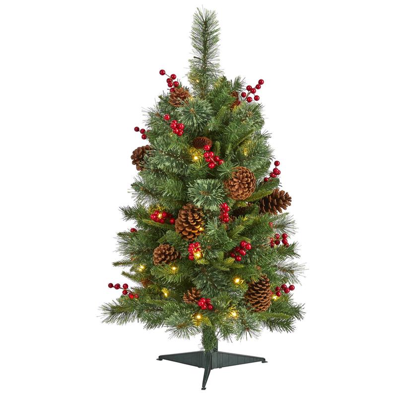 3 Norway Mixed Pine Artificial Christmas Tree with 50 Clear LED Lights, Pine Cones and Berries