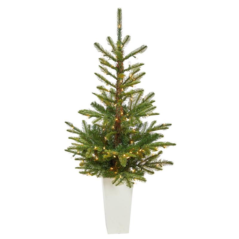 4.5 Layered Washington Spruce Artificial Christmas Tree with 100 Clear LED Lights and 189 Bendable Branches in White Planter