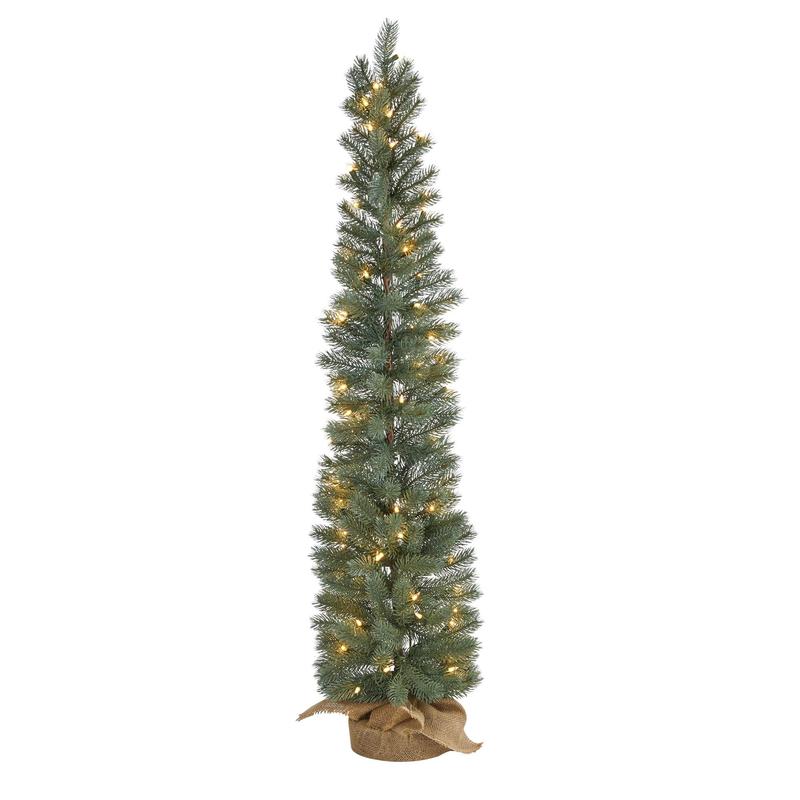 4 Green Pine Artificial Christmas Tree with 70 Warm White Lights Set in a Burlap Base