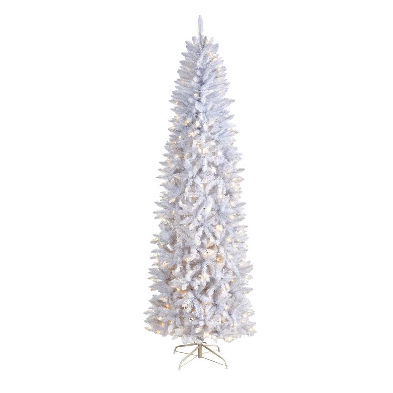 8 Slim White Artificial Christmas Tree with 400 Warm White LED Lights and 1348 Bendable Branches