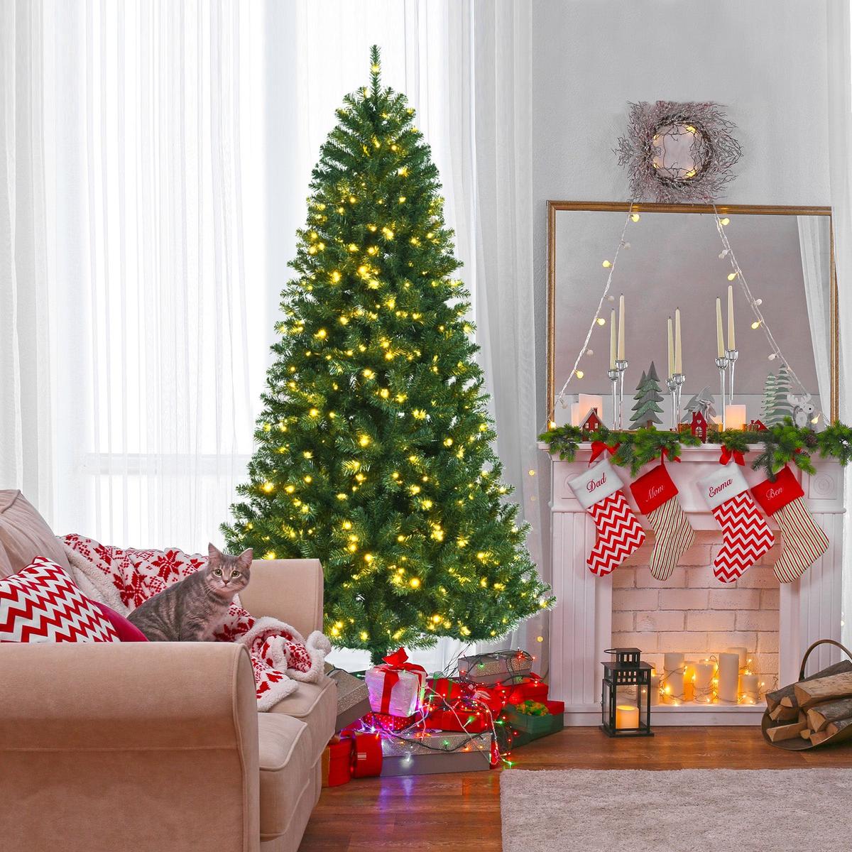 LED  - 7' Artificial Hinged Christmas Tree with Remote-controlled Color-changing LED Lights-7'