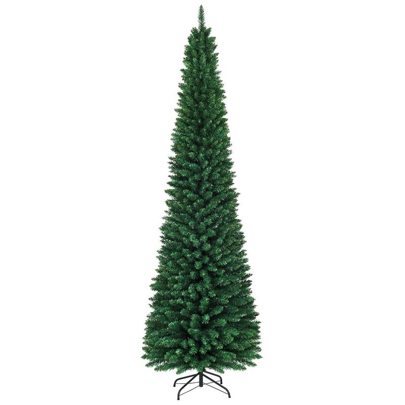 PVC Artificial Slim Pencil Christmas Tree, 9', Green - Green