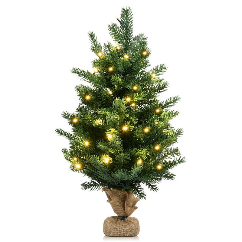 24 Inch Artificial Fir Christmas Tree With LED Lights, Green - Green