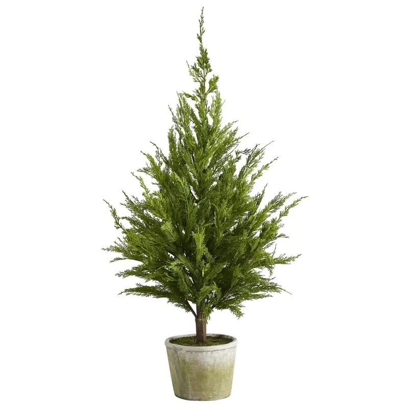 3.5-ft Cedar Pine Artificial Christmas Tree with Decorative Planter