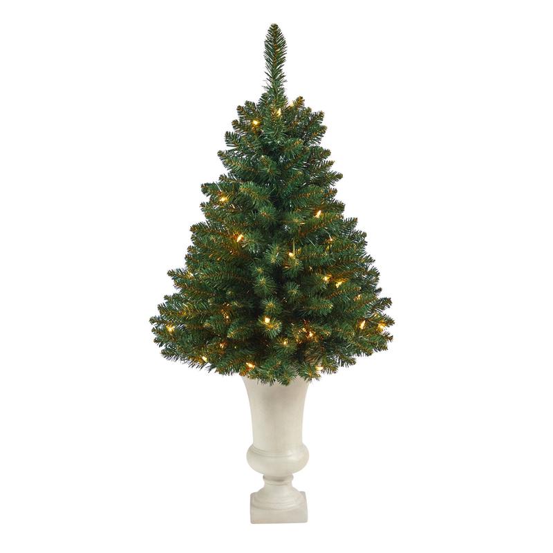 3.5 Northern Rocky Spruce Artificial Christmas Tree with 50 Clear Lights and 154 Bendable Branches in Sand Colored Urn