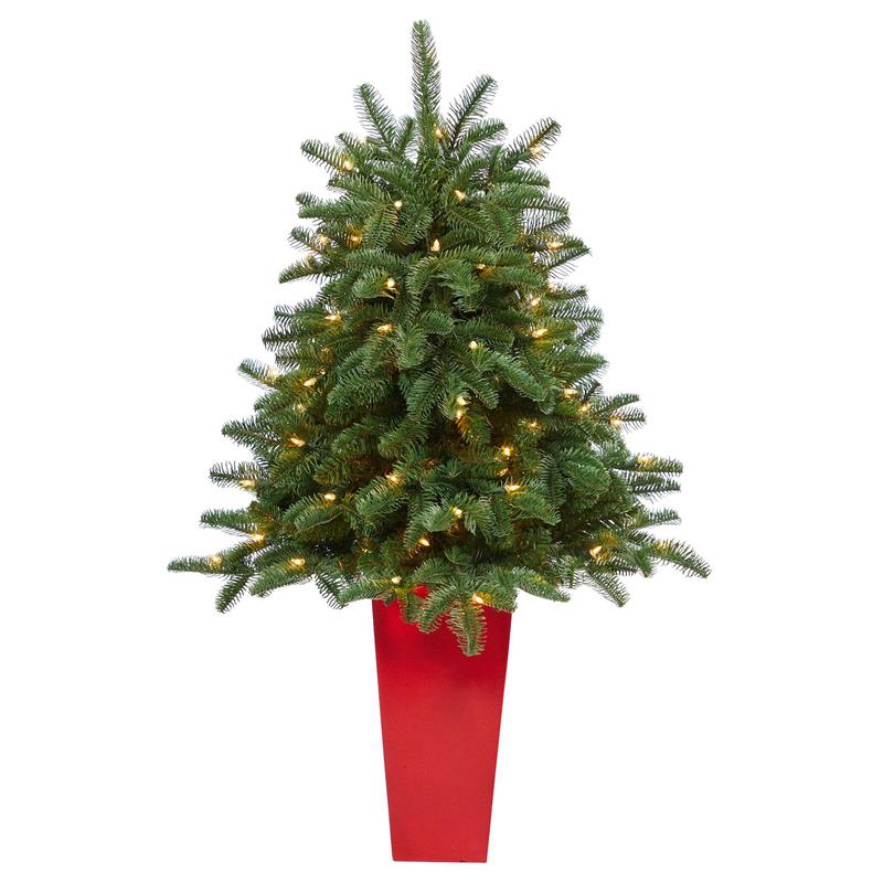 3.5 South Carolina Spruce Artificial Christmas Tree with 100 White Warm Light and 458 Bendable Branches in Red Planter