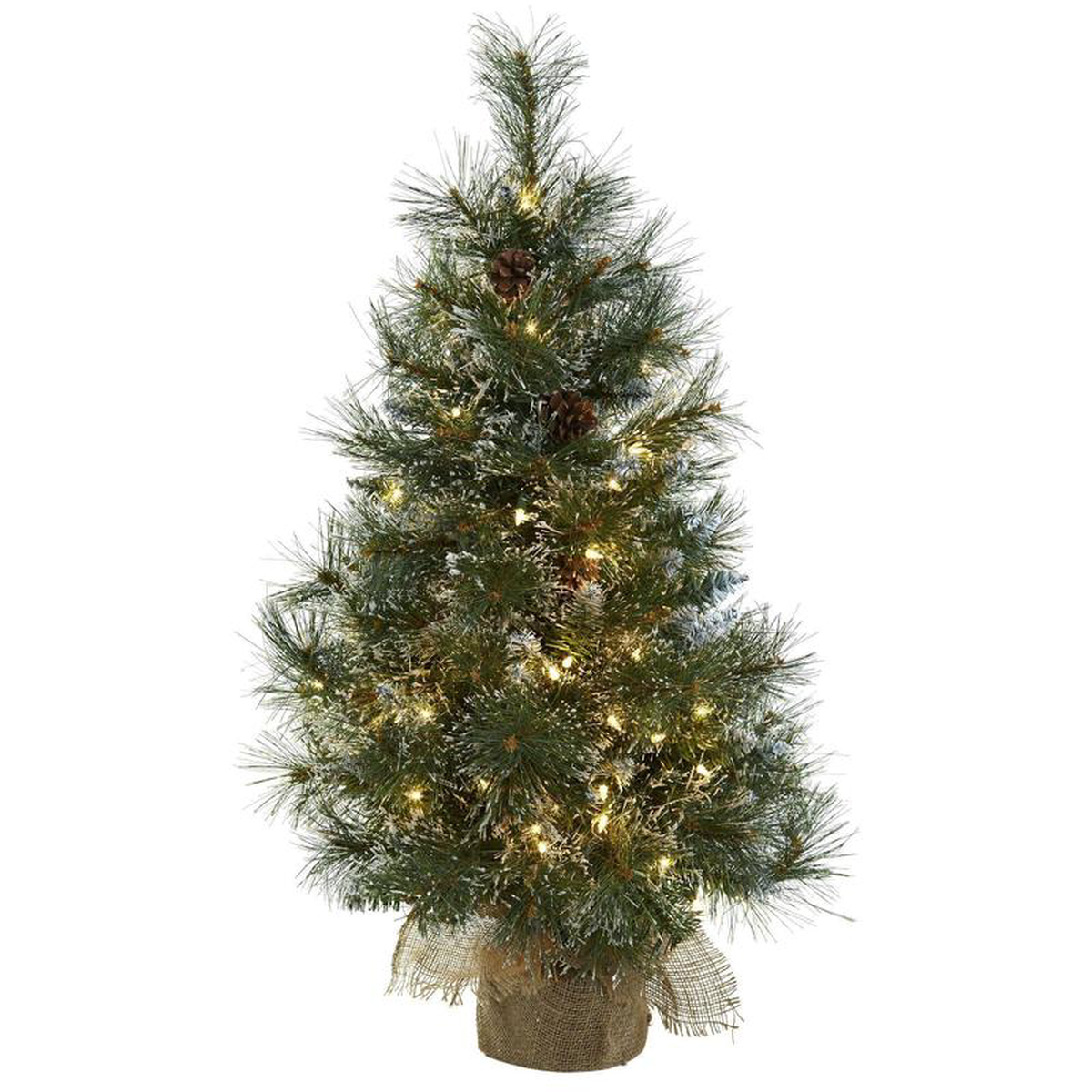 3 Christmas Tree wClear Lights Frosted Tips Pine Cones 038 Burlap Bag