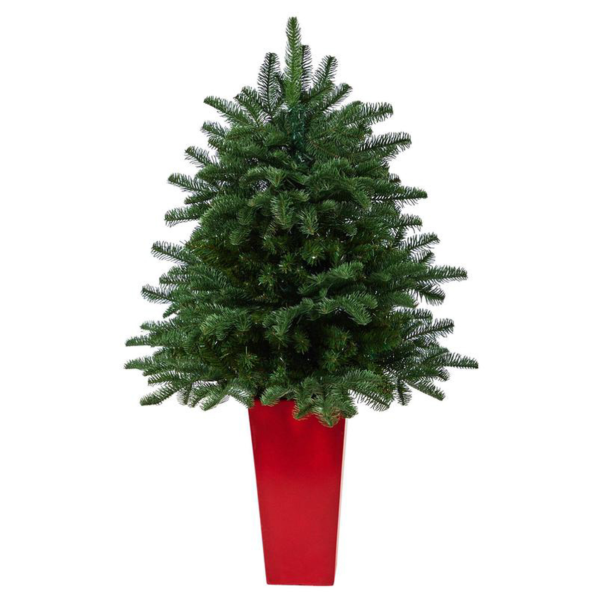 35 South Carolina Spruce Artificial Christmas Tree with 458 Bendable Branches in Red Tower Planter