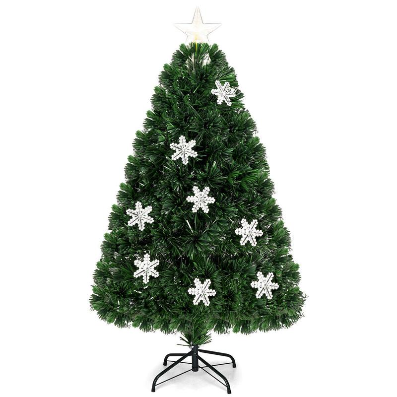 4/5/6 Feet LED Artificial Christmas Tree With Snowflakes, Green - Green