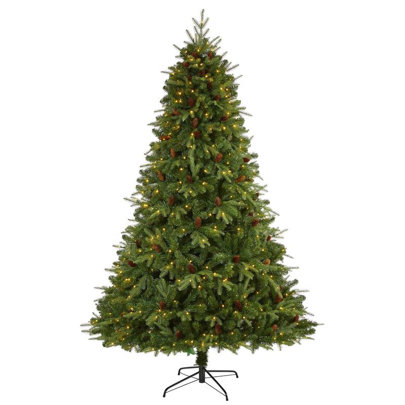 8 Wellington Spruce Natural Look Artificial Christmas Tree with 550 Clear LED Lights and Pine Cones