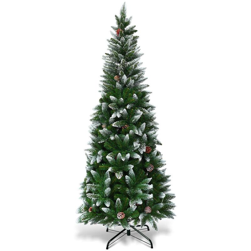 Artificial Pencil Christmas Tree, 5/6/7.5 Feet With Pine Cones, Green