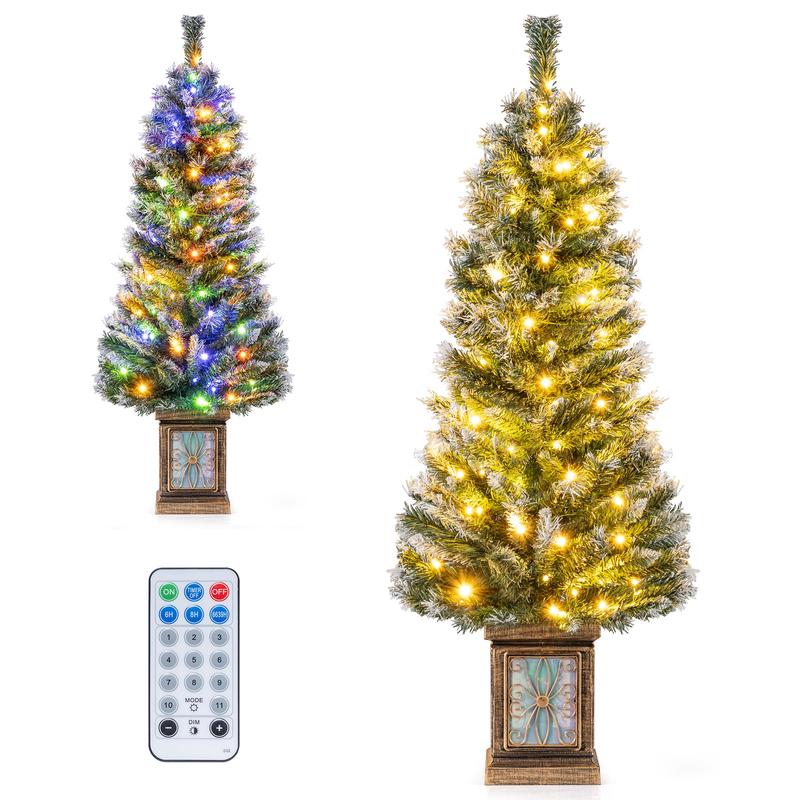Set of 1/2 4 FT Pre-lit Artificial Christmas Trees Potted Xmas Tree with 80 Dimmable LED Lights-Set of 1 - Options