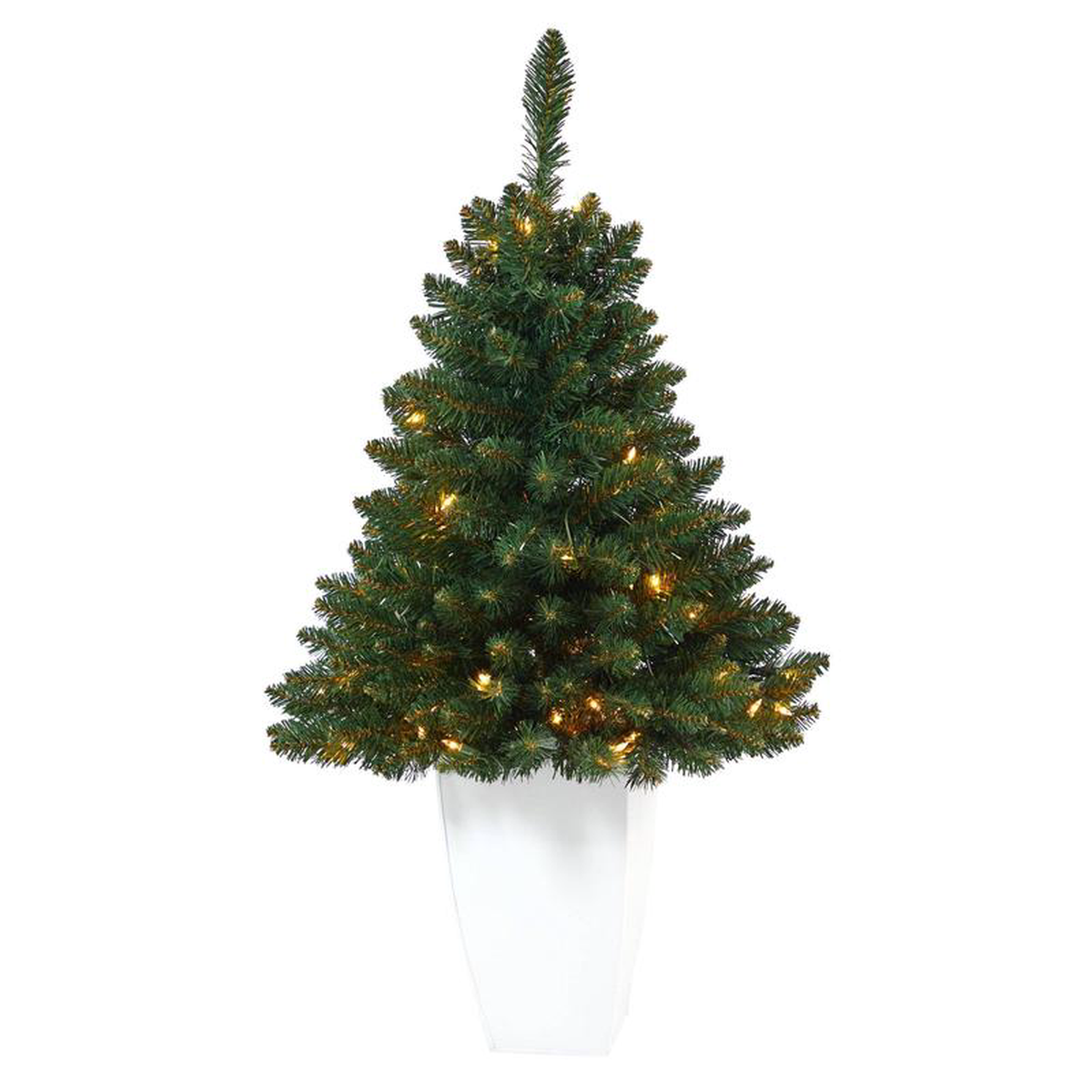 35 Northern Rocky Spruce Artificial Christmas Tree with 50 Clear Lights and 154 Bendable Branches in White Metal Planter