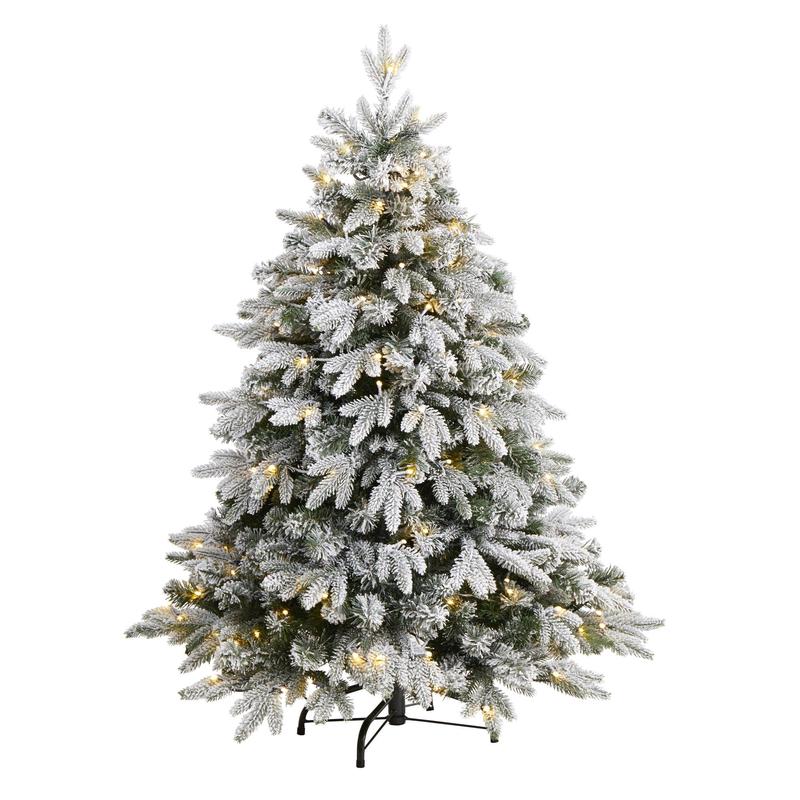 4 Flocked Full Bodied Swedish Spruce Artificial Christmas Tree with 170 Clear LED Lights and 418 Bendable Branches
