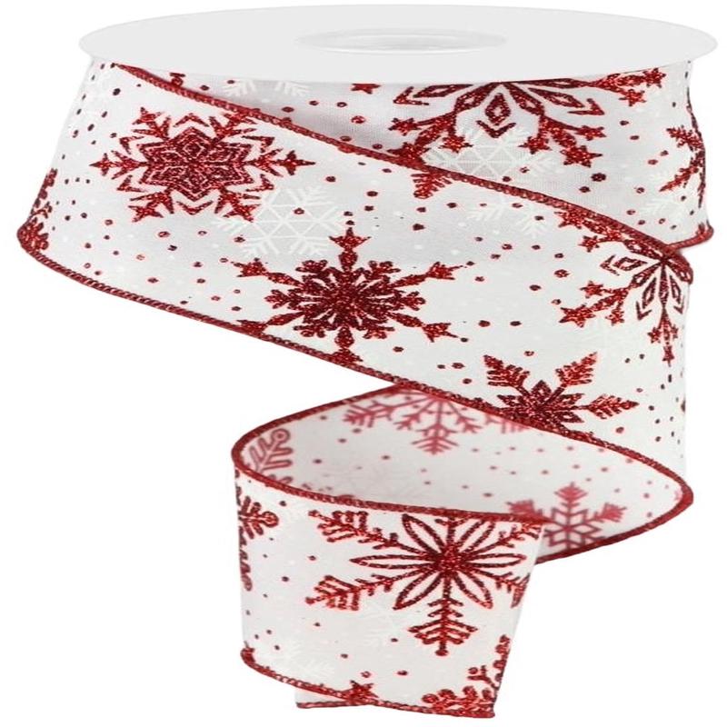 10 Yards of Burgundy Snowflake Pongee Ribbon