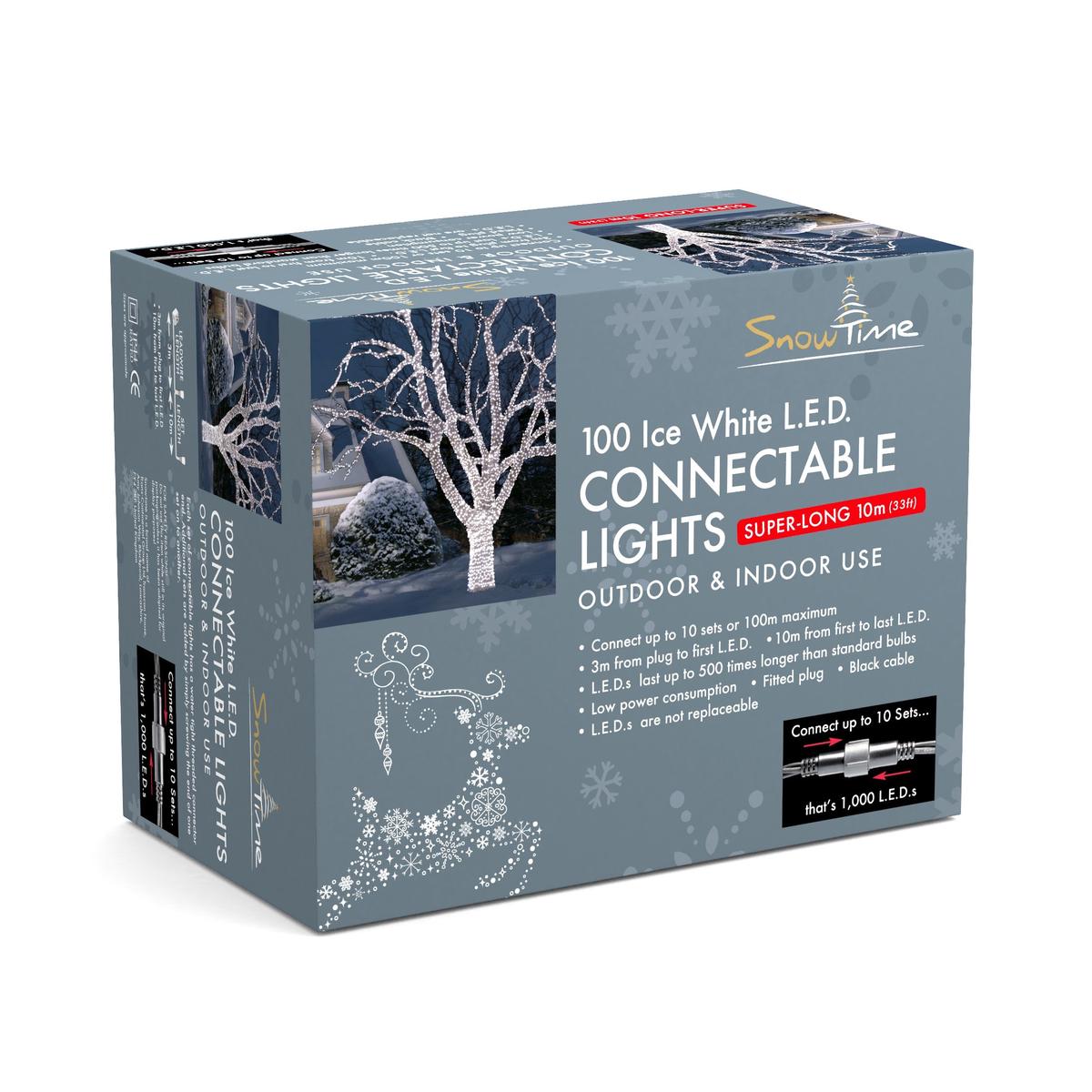 100 Ice White LED Connectable Christmas Lights
