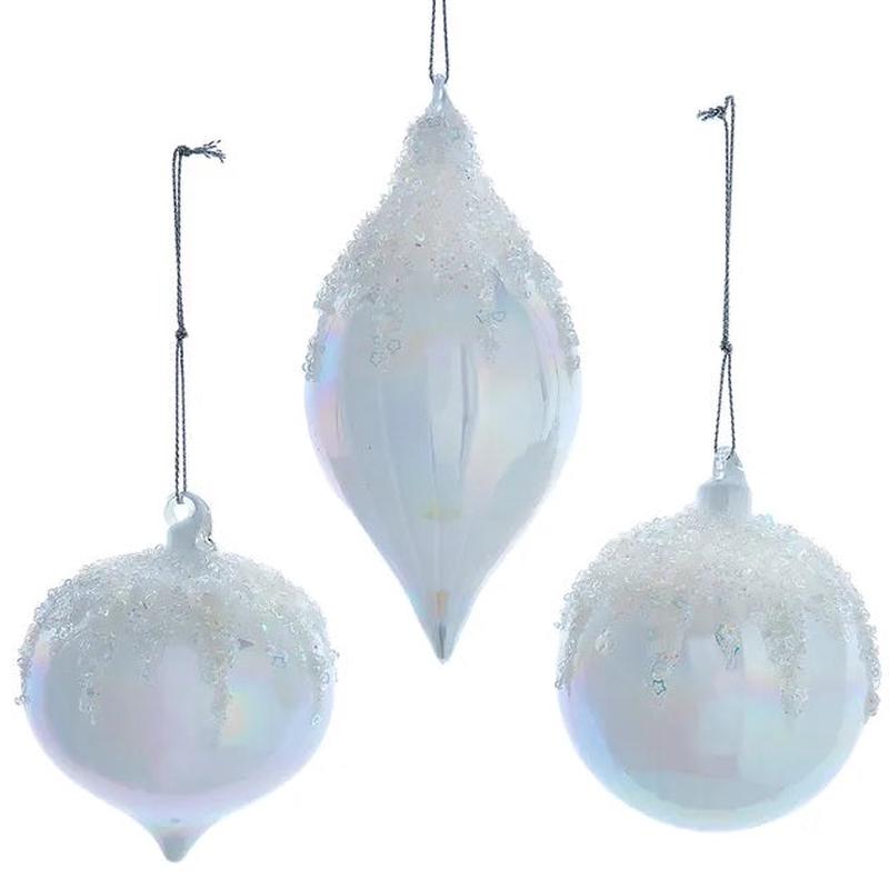 White Glitter Glass Ornament (Ball/Onion/Finial)