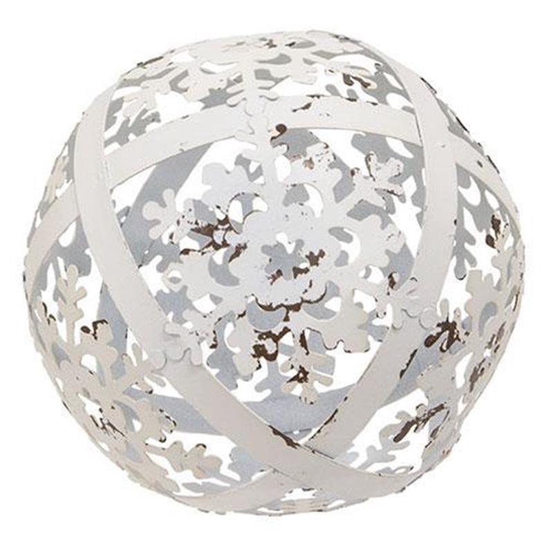 White Distressed Metal Snowflake Sphere 4