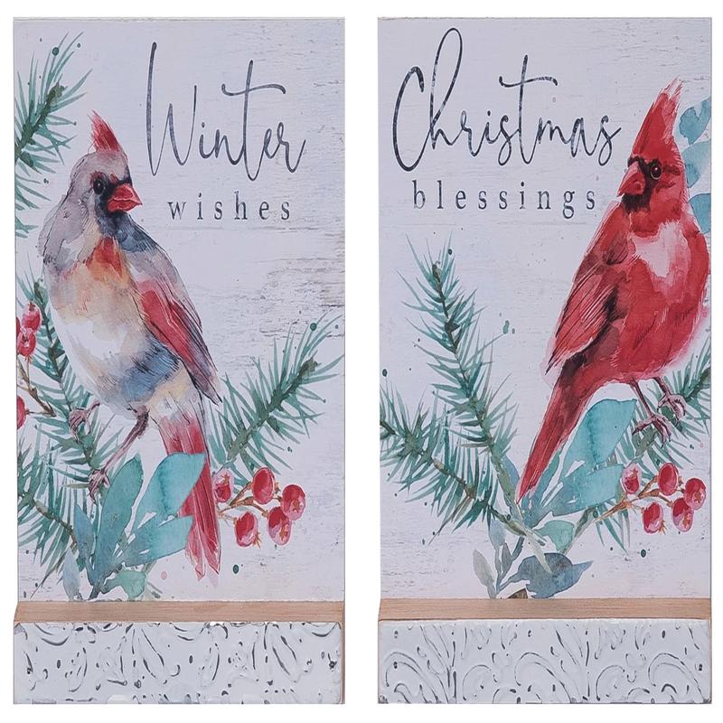 Wooden Tabletop Decoration with Cardinal Christmas Blessings