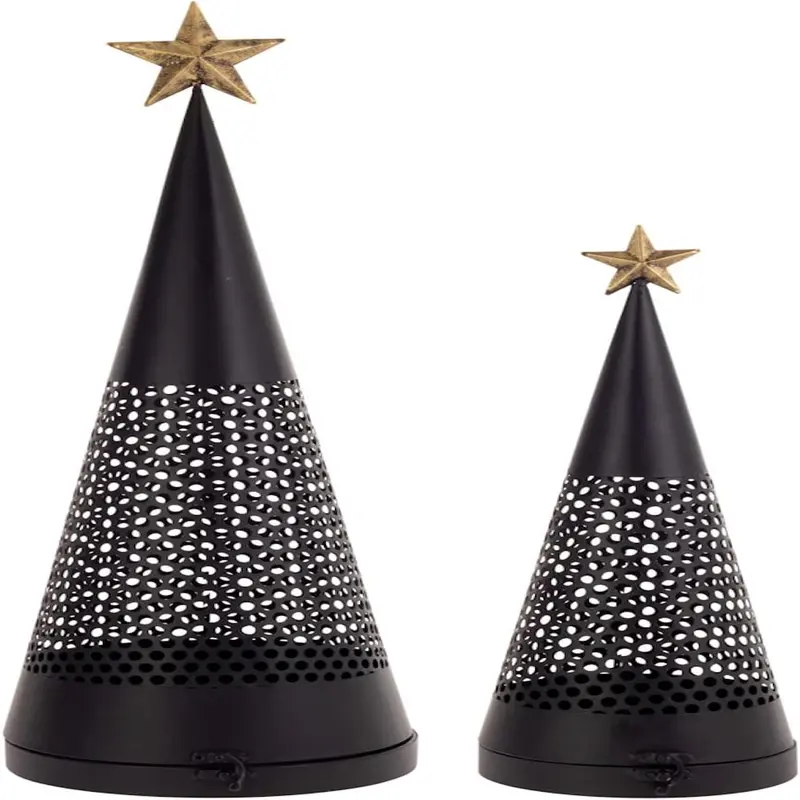 Black Metal Cone Trees Set of 2 Christmas Dcor