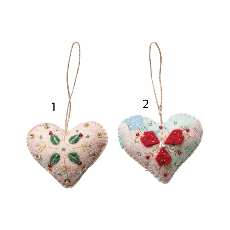 Wool Felt Heart Ornament - 2 Style Options