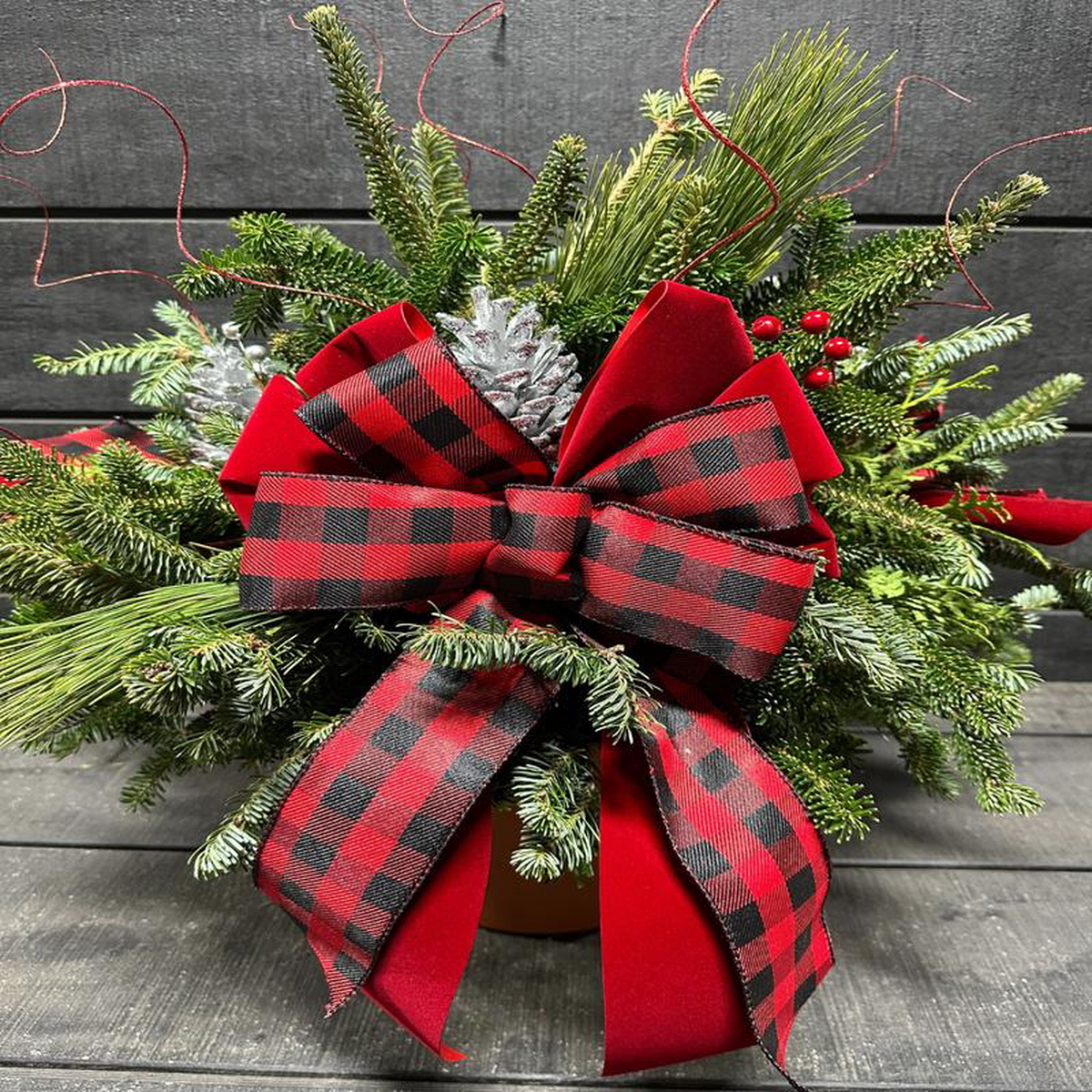 10 Decorated Red & Black Buffalo Plaid Standard Pot (Xmas)