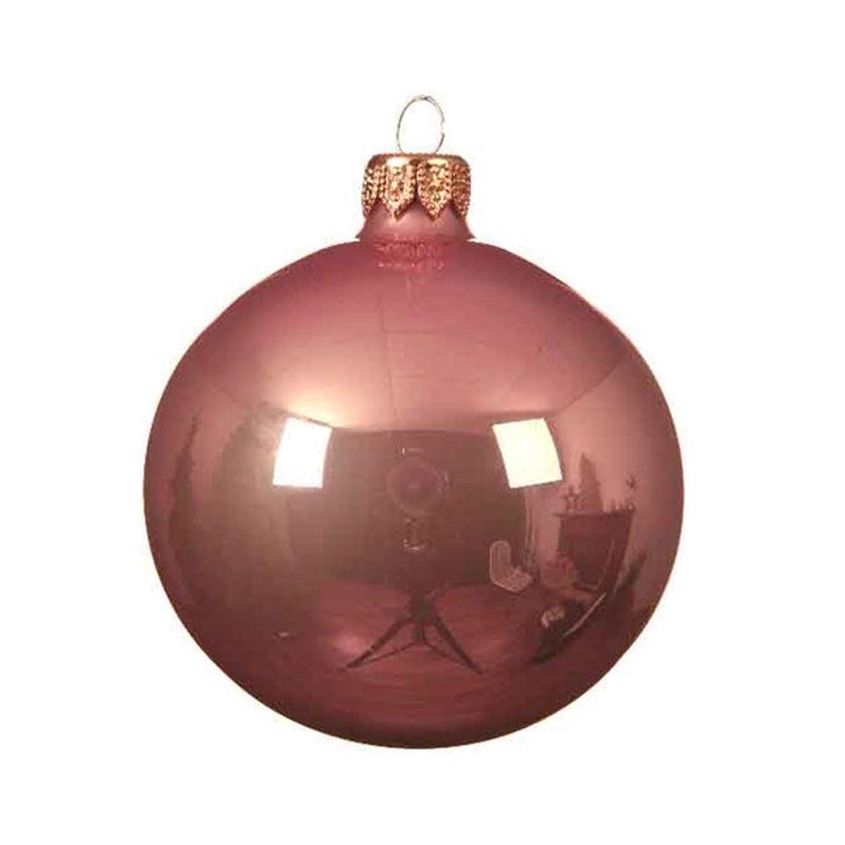 10cm Glossy Antique Pink Glass Christmas Tree Baubles