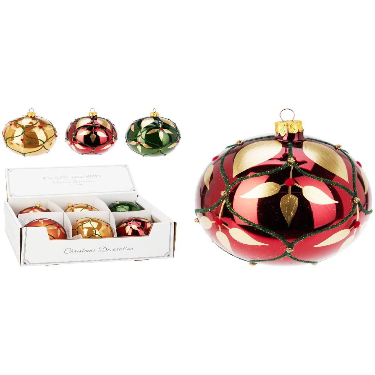 10cm Glass Christmas Tree Bauble with Glitter Holly