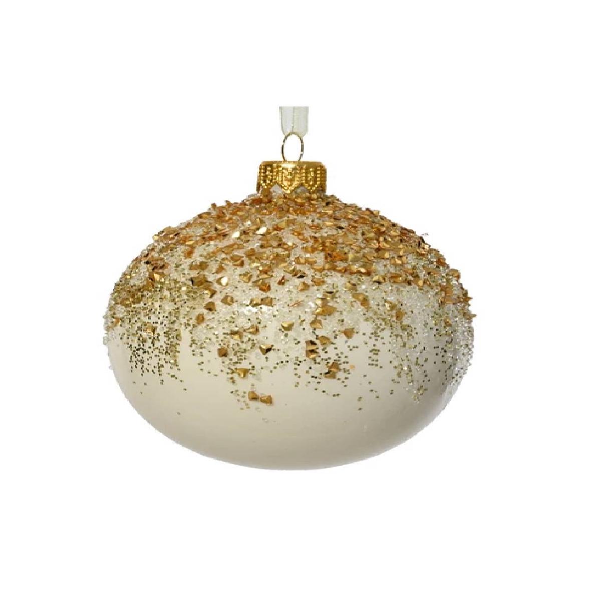 White Enamelled Glass Christmas Tree Ball with Gold Decorations 8cm