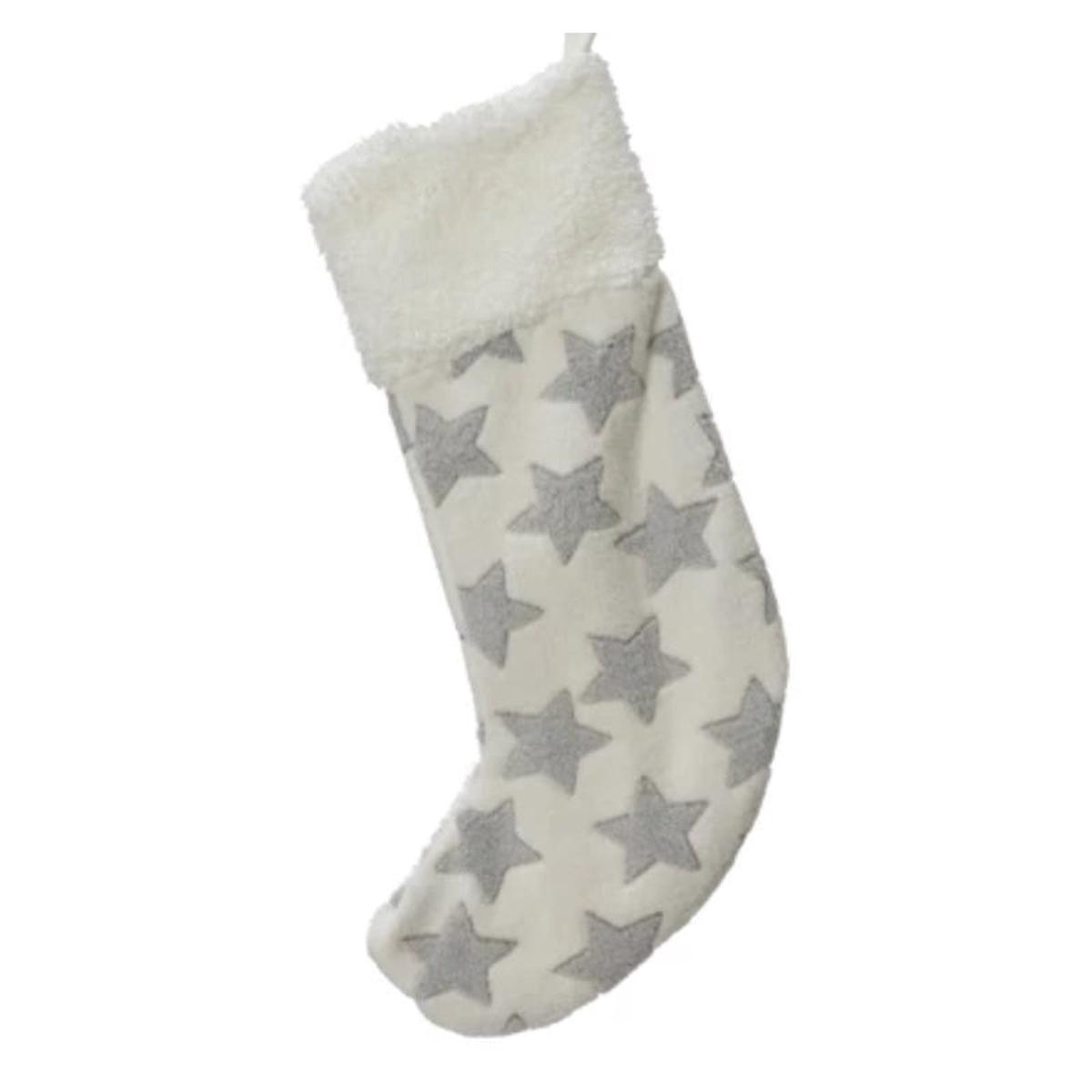 White Epiphany Stocking with Silver Stars, 50cm